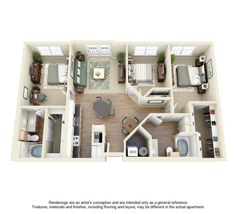 C1 Floor Plan at Villas at Katy Trail Apartments, Dallas, 75201